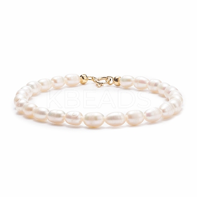 Grade A Natural Pearl Beaded Bracelets with Brass Spring Ring Clasps for Women BJEW-JB08037-1