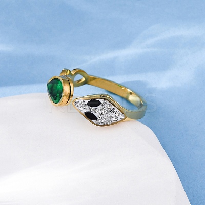 304 Stainless Steel with Rhinestone and Glass Cuff Rings RJEW-Q020-04G-1