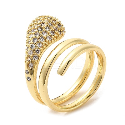 Brass Micro Pave Cubic Zirconia Wrap Cuff Rings RJEW-P098-18G-1
