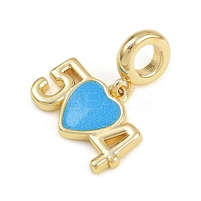 Brass Deep Sky Blue Enaeml European Dangle Charms KK-C114-06G-1