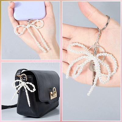4 Pairs 4 Styles Plastic Imitation Pearl Bowknot Shoe Charms DIY-CP0012-08-1