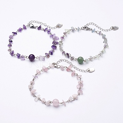 Natural Gemstone Chip Anklets X-AJEW-AN00177-1