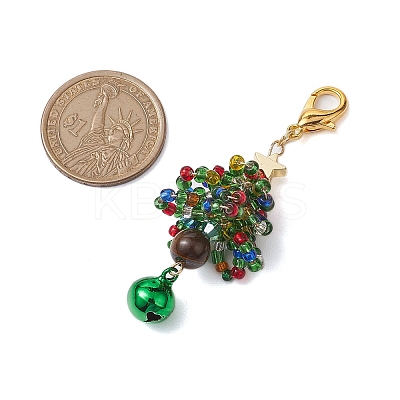 Christmas Tree Glass Seed Beads & Natural Tiger Eye Pendant Decorations HJEW-MZ00075-1