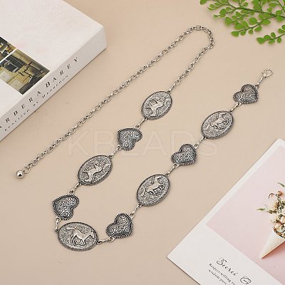 Alloy Ethnic-style Oval Horse and Heart Link Chain Belts for Women FS-WG752C3-01-1
