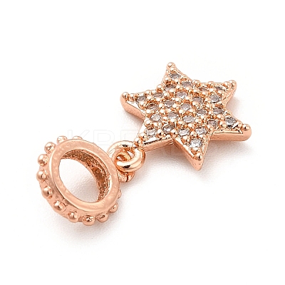 Rack Plating Brass Micro Pave Cubic Zirconia European Dangle Charms KK-K270-11RG-1