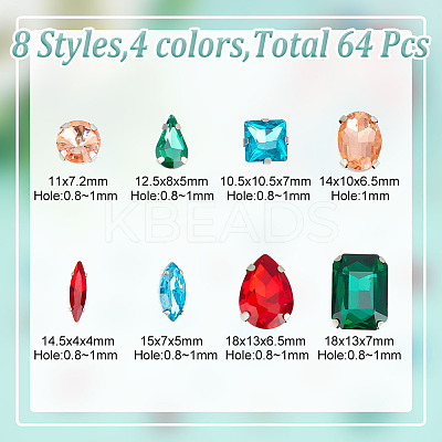 64Pcs 32 Styles Octagon/Teardrop/Horse Eye Sew on Rhinestone RGLA-DC0001-02-1