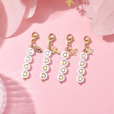 Flat Round with Heart Plating Acrylic Pendant Decorations HJEW-JM01727-1