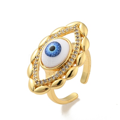 Cubic Zirconia Horse Eye Open Cuff Ring with Acrylic RJEW-B042-03G-03-1
