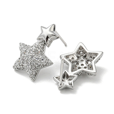 Star Rack Plating Brass Micro Pave Cubic Zirconia Dangle Stud Earrings EJEW-F331-25P-1