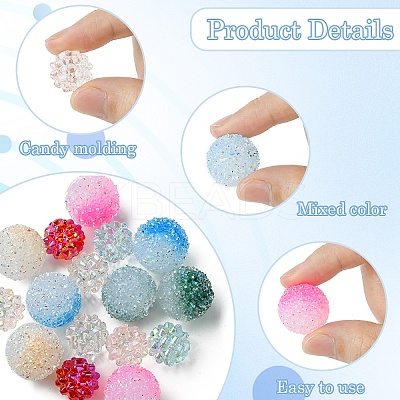 DIY Round Iridescent Transparent Resin & Frosted Acrylic Beads Jewelry Making Findings Kits DIY-YW0009-40-1