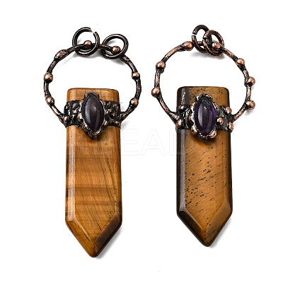 Natural Tiger Eye & Amethyst Sword Shape Big Pendants G-Q350-07J-1