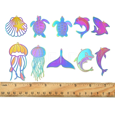 20Pcs 10 Styles Ion Plating(IP) 304 Stainless Steel Etched Metal Embellishments Pendants STAS-FS0001-53-1