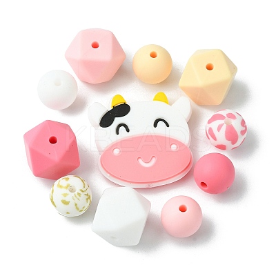 Round/Polygon/Cow Head Food Grade Eco-Friendly Silicone Focal Beads SIL-F003-02-1
