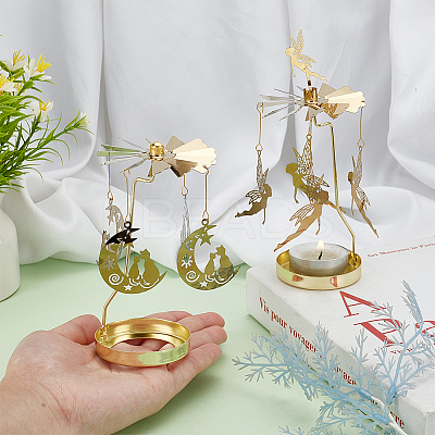 Fairy & Moon Stainless Steel Rotating Tealight Candle Holder DIY-FG0005-17G-1