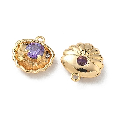 Brass Micro Pave Cubic Zirconia Shell Shape Charms KK-Z136-56G-02-1