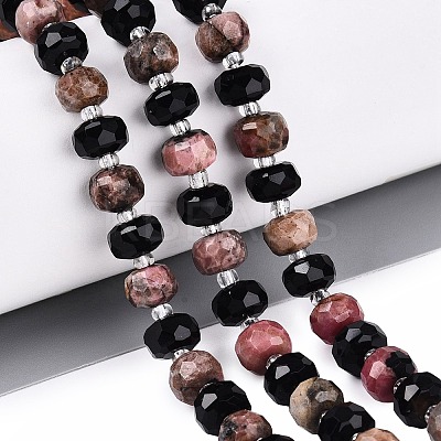 Natural Obsidian & Rhodonite Beads Strands G-Q614-03A-03-1