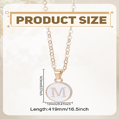 1Pc Zinc Alloy White Enamel Round with Letter Pendant Necklaces NJEW-LP0002-88G-M-1