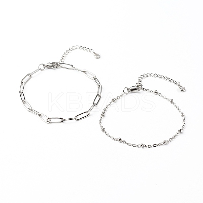 Tarnish Resistant 304 Stainless Steel Paperclip & Satellite Chains Bracelet Set X-BJEW-JB06524-1