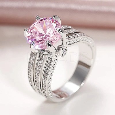 Brass Micro Pave Cubic Zirconia Finger Rings for Women FS-WGB56BB-08-1