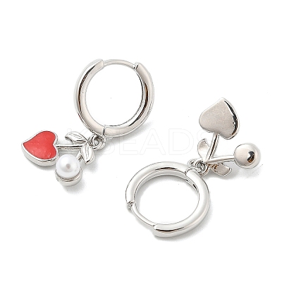 Heart Brass ABS Imitation Pearl Hoop Earrings EJEW-M077-18P-1