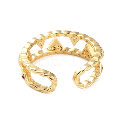 Rack Plating Brass Micro Pave Cubic Zirconia Open Cuff Rings for Women RJEW-U026-05G-04-1