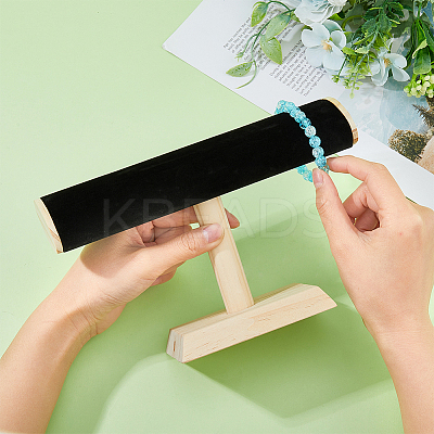 Velvet T-Bar Bracelet Display Stands with Wooden Base BDIS-WH0010-03A-1