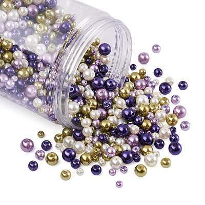 12 Strands 12 Styles Baking Paint Pearlized Glass Pearl Round Bead Strands HY-CW0001-03B-1