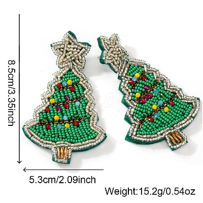 Christmas Tree with Star Handmade Glass Seed Beads Dangle Stud Earrings HU0349-1-1