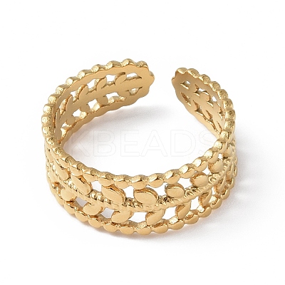 Ion Plating(IP) 304 Stainless Steel Leafy Branch Open Cuff Ring for Women RJEW-C046-02G-1