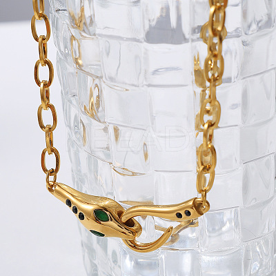 304 Stainless Steel Pave Green Cubic Zirconia Snake Pendant Necklaces for Women WGE46FD-01-1