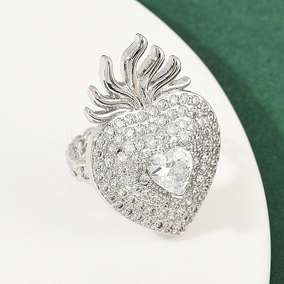 Brass Micro Pave Clear Cubic Zirconia Cuff Rings RJEW-P155-04B-P-1