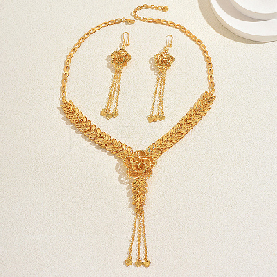 Elegant Alloy Hollow Flower Tassel Earrings & Necklaces for Women IS9809-1