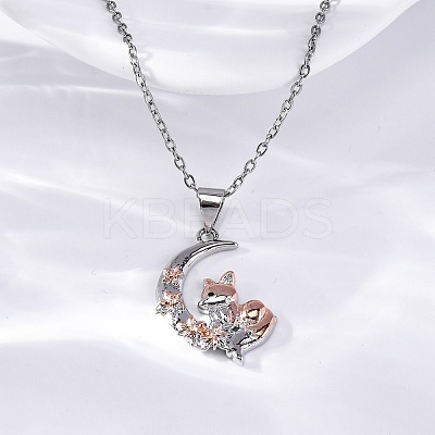 Brass Moon Fox Pendant Cable Chain Necklaces for Women NJEW-C067-02P-1