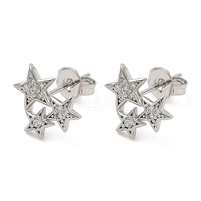 Star Brass Micro Pave Clear Cubic Zirconia Stud Earrings LS-EJEW-F383-06P-1