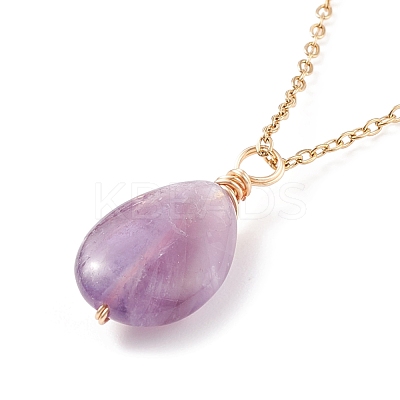 Natural Gemstone Teardrop Pendant Necklace NJEW-JN03900-1