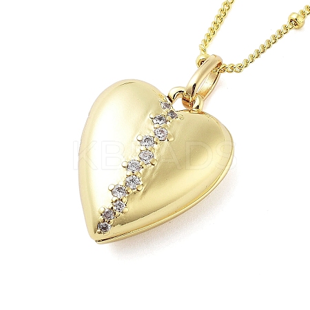 Brass Micro Pave Clear Cubic Zirconia Satellite Chain Locket Pendant Necklaces for Women NJEW-M009-03G-A-1