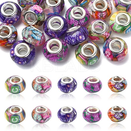 20Pcs 5 Colors Transparent Resin European Rondelle Beads RPDL-YW0001-13B-1