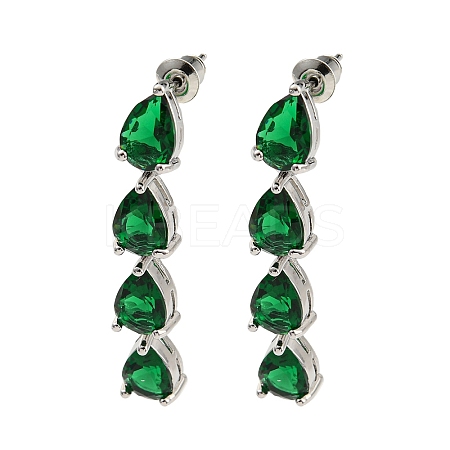 Rack Plating Platinum Tone Brass Glass Studs Earrings for Women EJEW-H310-01P-01-1