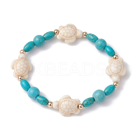 Turtle Synthetic Turquoise Beaded Stretch Bracelet BJEW-JB09954-1