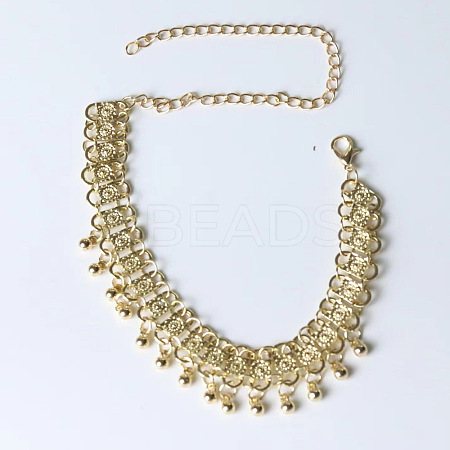 Alloy Round Bead Tassel Anklets for Women FS-WG4554C-01-1