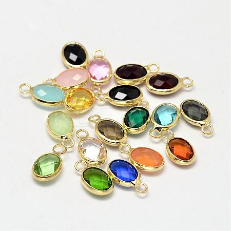 Oval Faceted Golden Tone Brass Glass Charms GLAA-O015-G-1