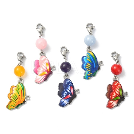 Butterfly Alloy Enamel Pendant Decorations HJEW-JM01191-1