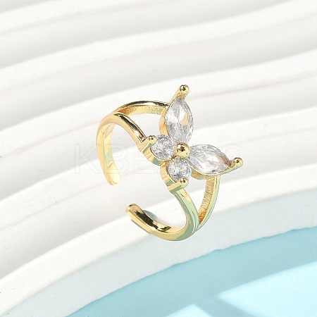 Brass Micro Pave Clear Cubic Zirconia Cuff Rings for Women RJEW-D307-01G-C-1