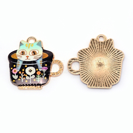 Japanese Style Print Alloy Enamel Pendants ENAM-CJC0002-05A-RS-1