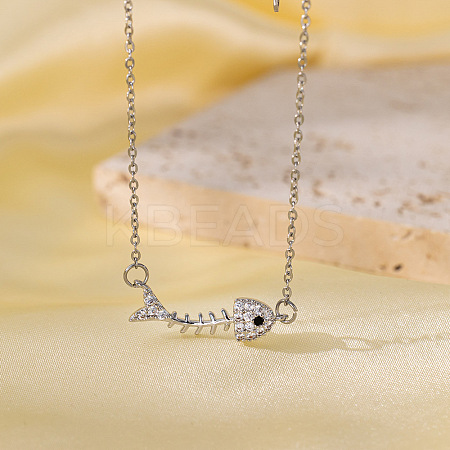 Brass Micro Pave Clear and Black Cubic Zirconia Pendant Necklaces for Women FS-WG014CD-14-1