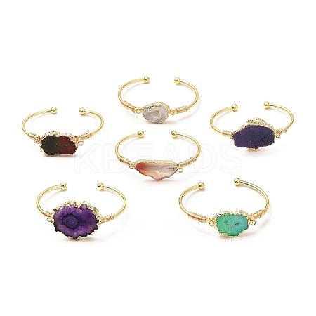 Dyed Natural Agate Irregular Druzy Nugget Open Cuff Bangle BJEW-C028-01G-1