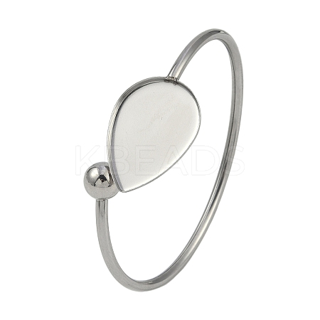 304 Stainless Steel Blank Bangle Bases with Teardrop Tray STAS-Z088-01P-02-1