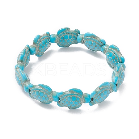 Dyed Synthetic Turquoise Tortoise Beaded Stretch Bracelet for Kids BJEW-JB09389-02-1