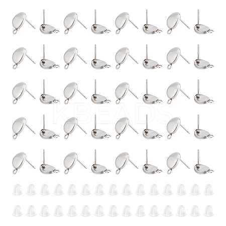 50Pcs 201 Stainless Steel Oval Stud Earring Findings STAS-UN0047-56-1