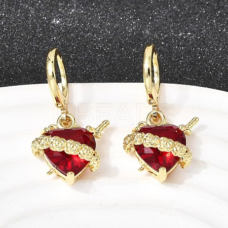 Heart Brass Glass Hoop Earrings EJEW-P333-09A-G-1